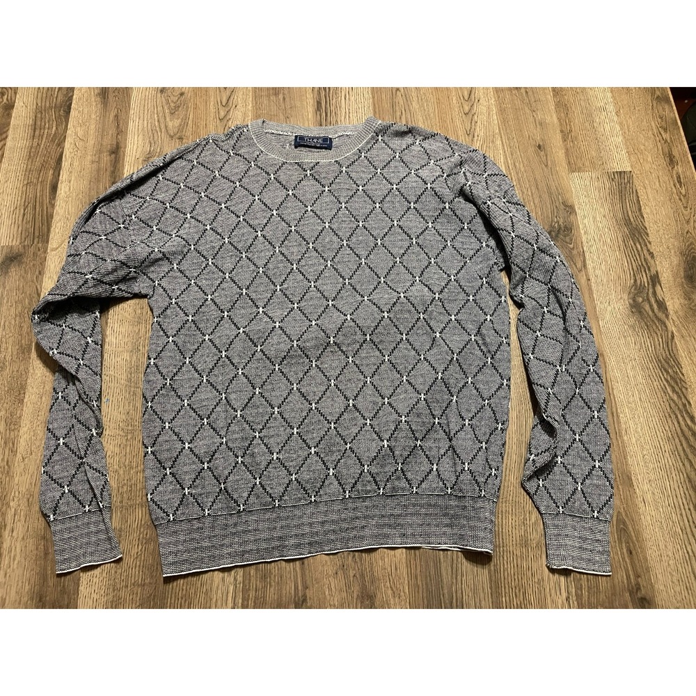 THANE Sweater, Men's Size XL, White Black, Long Sleeve, Crew Neck, Pullover